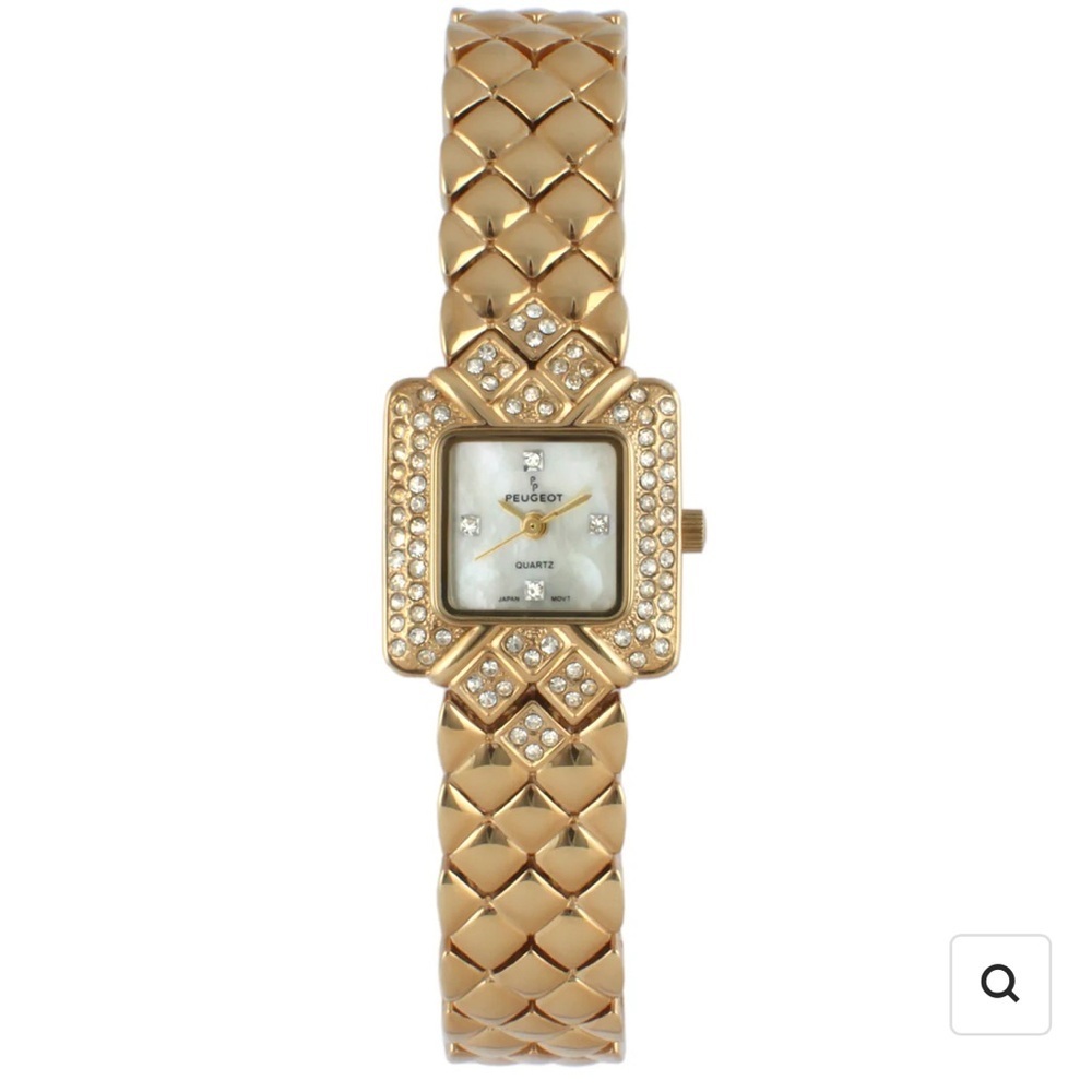 Peugeot Watch with Swarovski Crystal Gold Tone Square Face